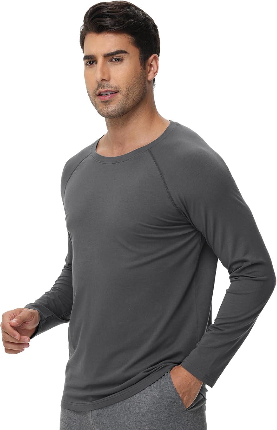 imageWiWi Mens Long Sleeve Tees Moisture Wicking Shirts Viscose from Bamboo Lightweight Fishing Crew Neck TShirt SXXLAcharcoal Grey