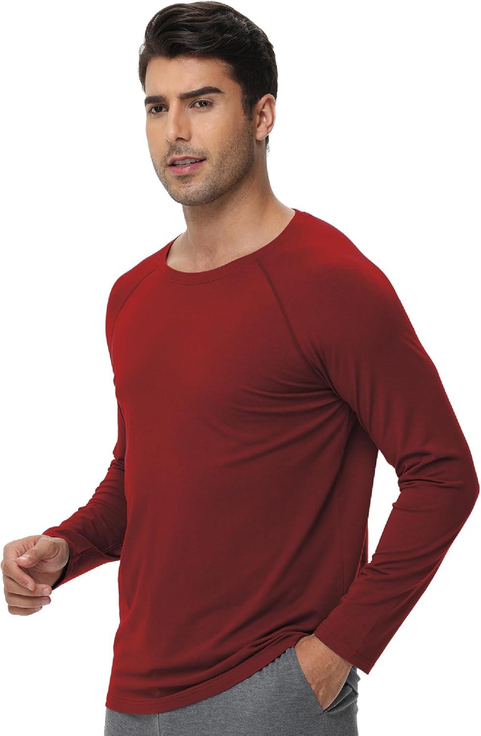 imageWiWi Mens Long Sleeve Tees Moisture Wicking Shirts Viscose from Bamboo Lightweight Fishing Crew Neck TShirt SXXLAdark Red