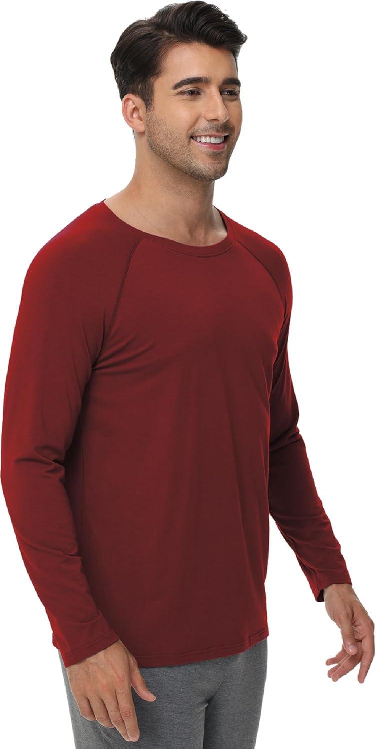 imageWiWi Mens Long Sleeve Tees Moisture Wicking Shirts Viscose from Bamboo Lightweight Fishing Crew Neck TShirt SXXLAdark Red