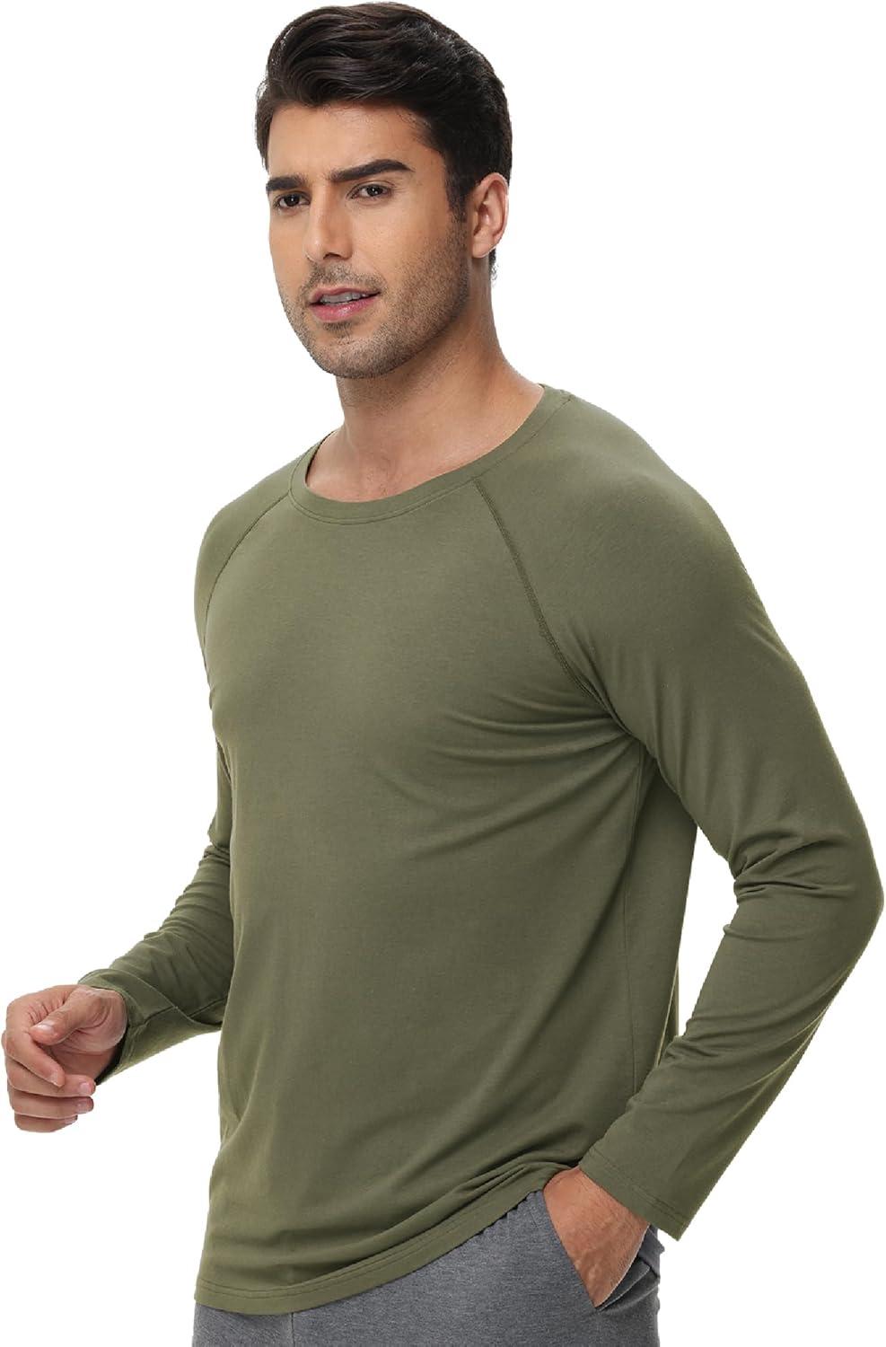 imageWiWi Mens Long Sleeve Tees Moisture Wicking Shirts Viscose from Bamboo Lightweight Fishing Crew Neck TShirt SXXLAgreen