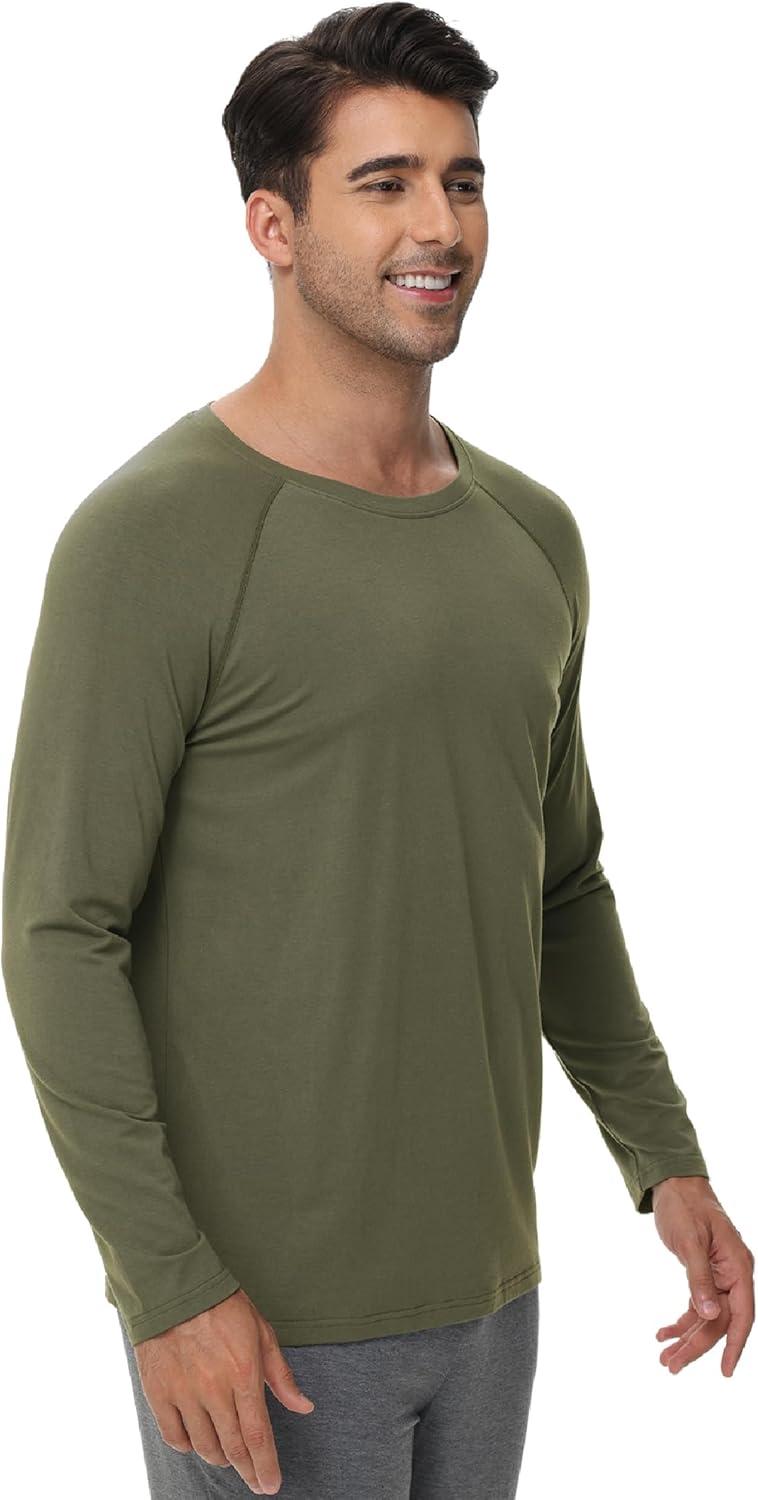 imageWiWi Mens Long Sleeve Tees Moisture Wicking Shirts Viscose from Bamboo Lightweight Fishing Crew Neck TShirt SXXLAgreen