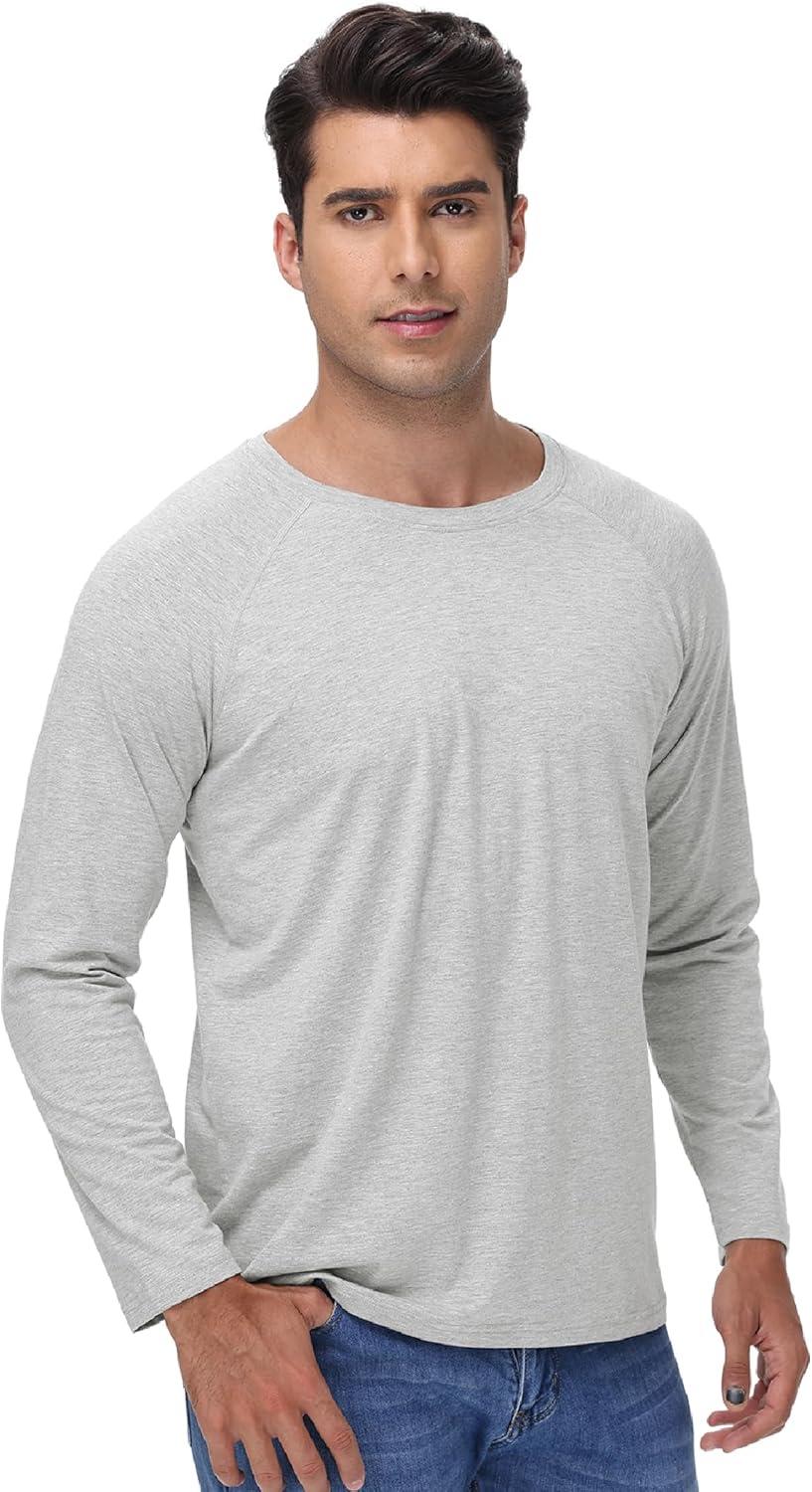imageWiWi Mens Long Sleeve Tees Moisture Wicking Shirts Viscose from Bamboo Lightweight Fishing Crew Neck TShirt SXXLAlight Heather Grey