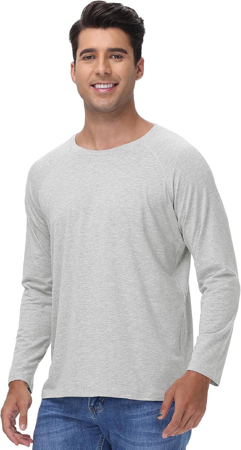 imageWiWi Mens Long Sleeve Tees Moisture Wicking Shirts Viscose from Bamboo Lightweight Fishing Crew Neck TShirt SXXLAlight Heather Grey