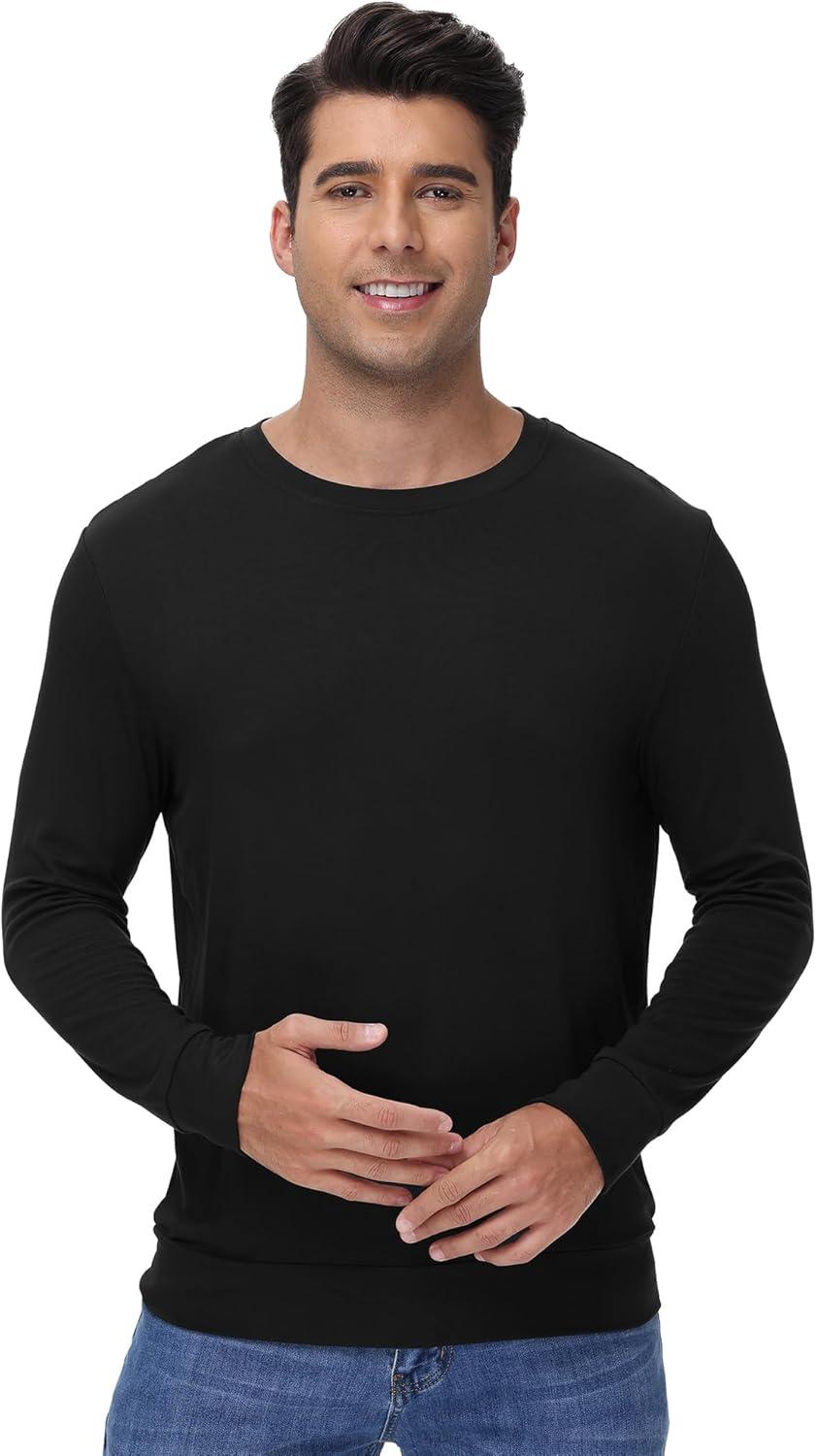 imageWiWi Mens Long Sleeve Tees Moisture Wicking Shirts Viscose from Bamboo Lightweight Fishing Crew Neck TShirt SXXLBblack
