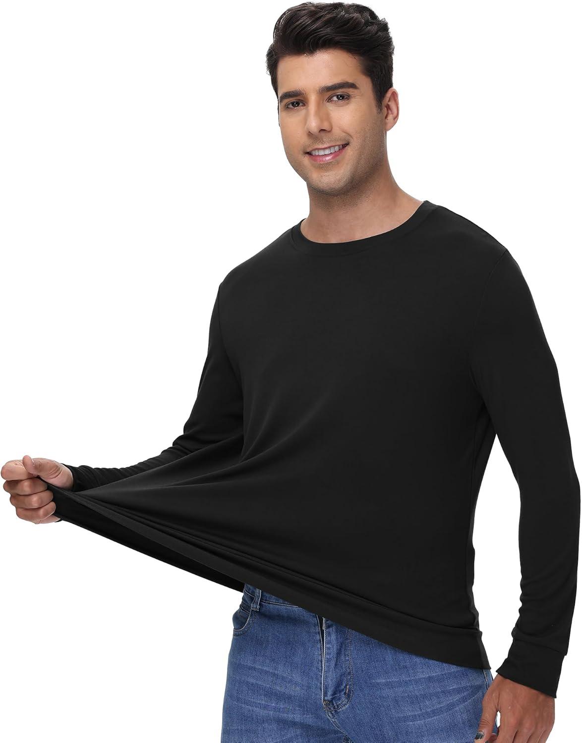 imageWiWi Mens Long Sleeve Tees Moisture Wicking Shirts Viscose from Bamboo Lightweight Fishing Crew Neck TShirt SXXLBblack