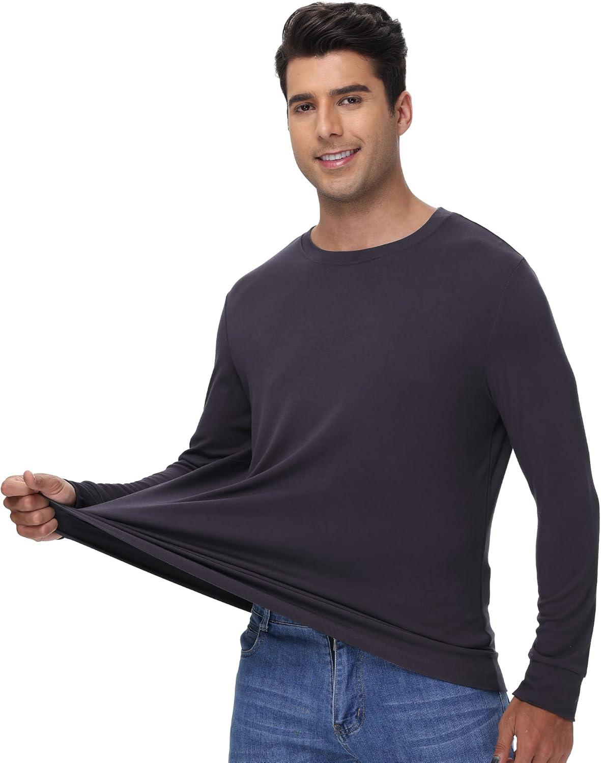 imageWiWi Mens Long Sleeve Tees Moisture Wicking Shirts Viscose from Bamboo Lightweight Fishing Crew Neck TShirt SXXLBblue Black