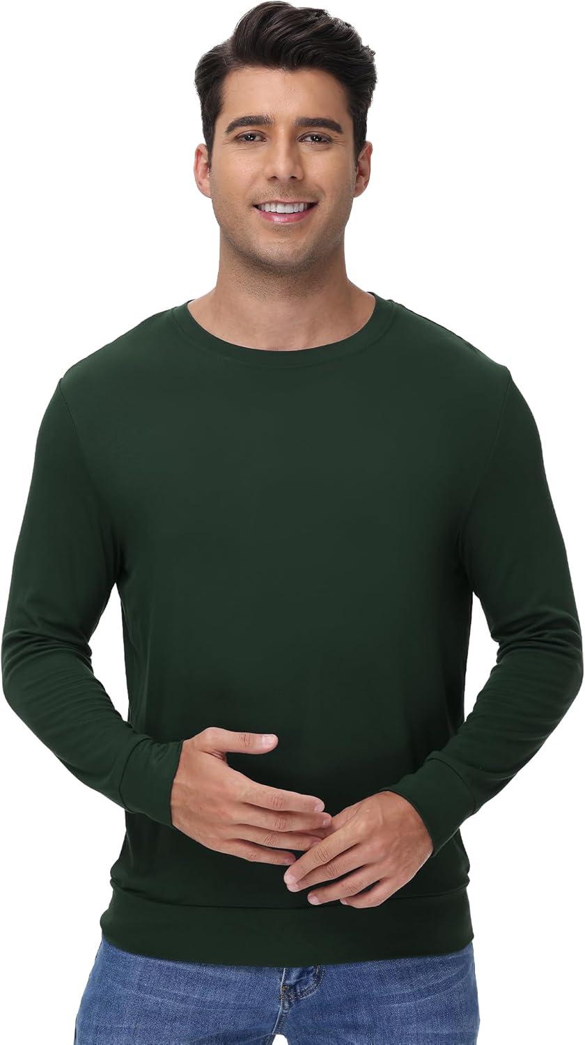 imageWiWi Mens Long Sleeve Tees Moisture Wicking Shirts Viscose from Bamboo Lightweight Fishing Crew Neck TShirt SXXLBdark Fence Green