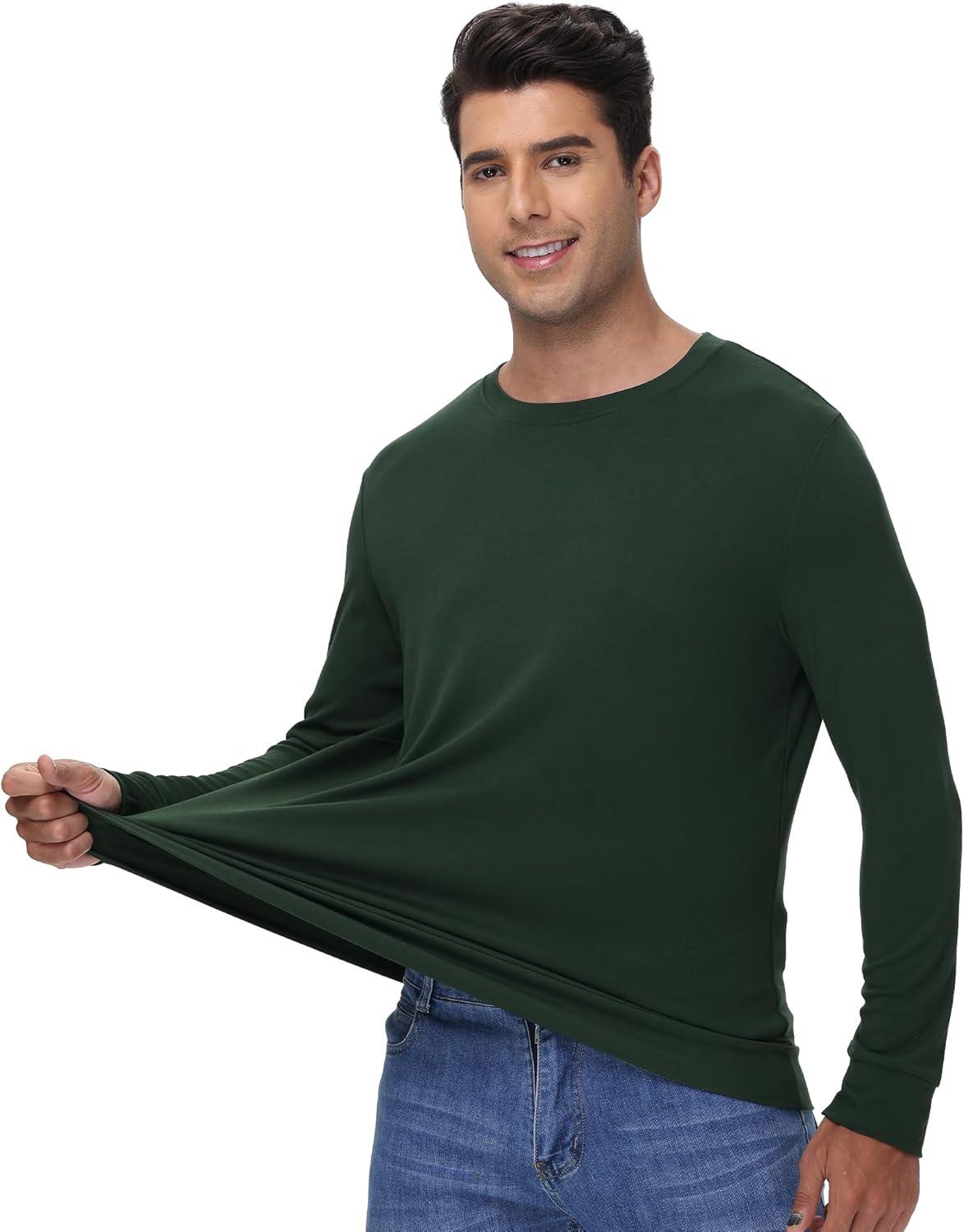 imageWiWi Mens Long Sleeve Tees Moisture Wicking Shirts Viscose from Bamboo Lightweight Fishing Crew Neck TShirt SXXLBdark Fence Green