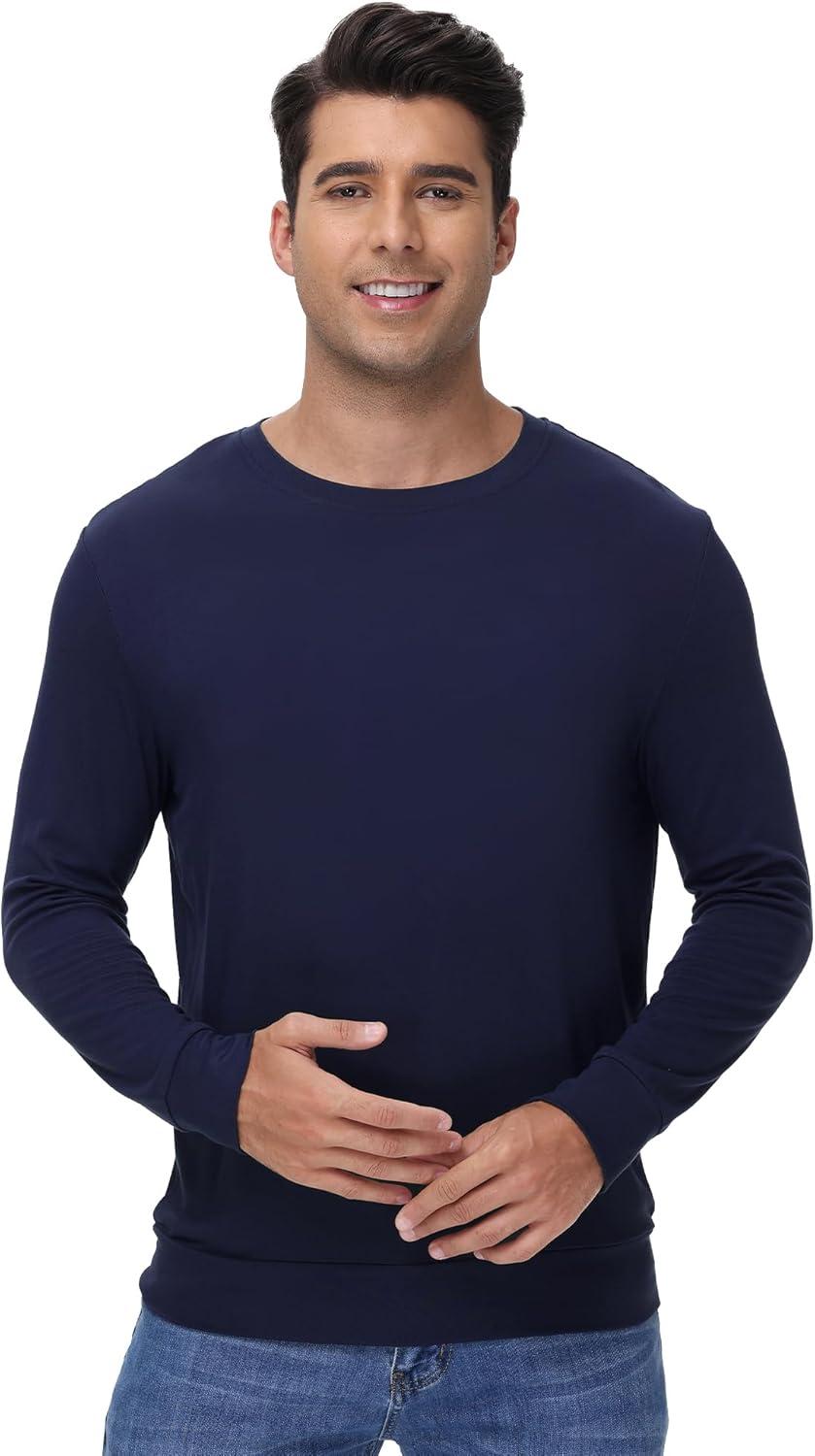 imageWiWi Mens Long Sleeve Tees Moisture Wicking Shirts Viscose from Bamboo Lightweight Fishing Crew Neck TShirt SXXLBnavy