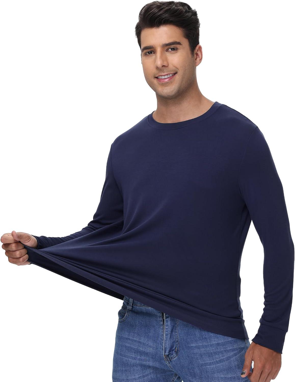 imageWiWi Mens Long Sleeve Tees Moisture Wicking Shirts Viscose from Bamboo Lightweight Fishing Crew Neck TShirt SXXLBnavy