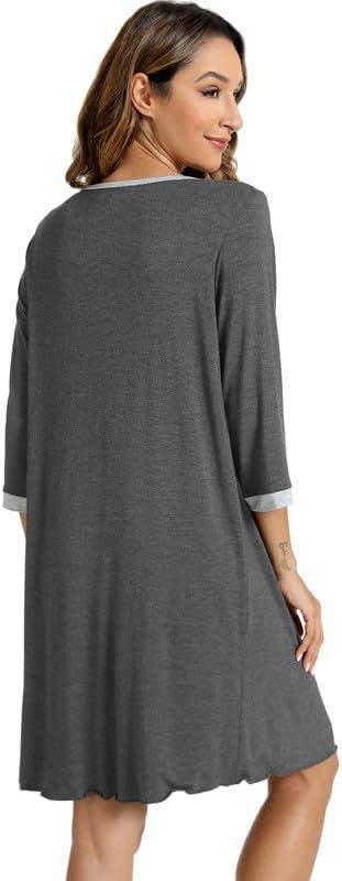imageWiWi Nightgowns Viscose from Bamboo for Women Soft 34 Sleeve Sleep Shirts Scoop Neck Pleated Pajamas Nightshirts SXXLCharcoal Heather