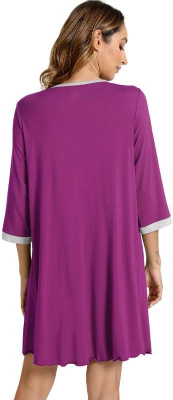 imageWiWi Nightgowns Viscose from Bamboo for Women Soft 34 Sleeve Sleep Shirts Scoop Neck Pleated Pajamas Nightshirts SXXLPurplish Red