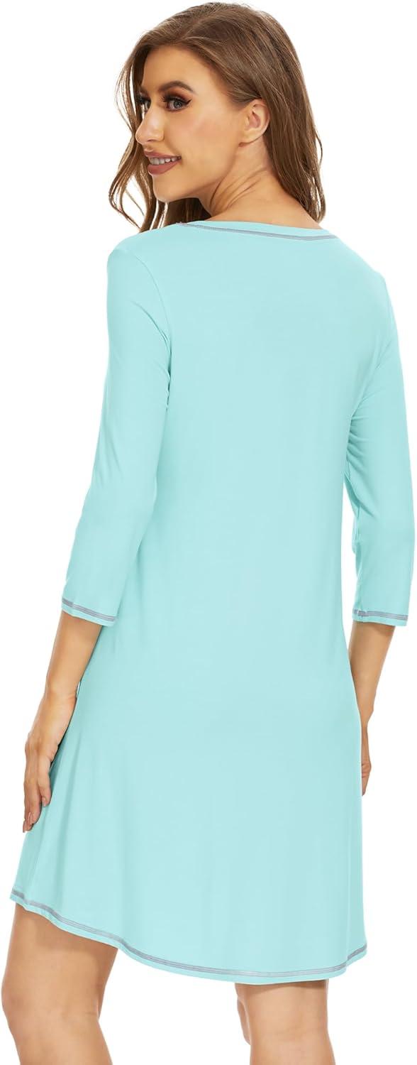 imageWiWi Nightgowns for Women 34 Sleeve Sleep Shirts Soft Pajamas Gowns Viscose from Bamboo Nightwear SXXLAqua