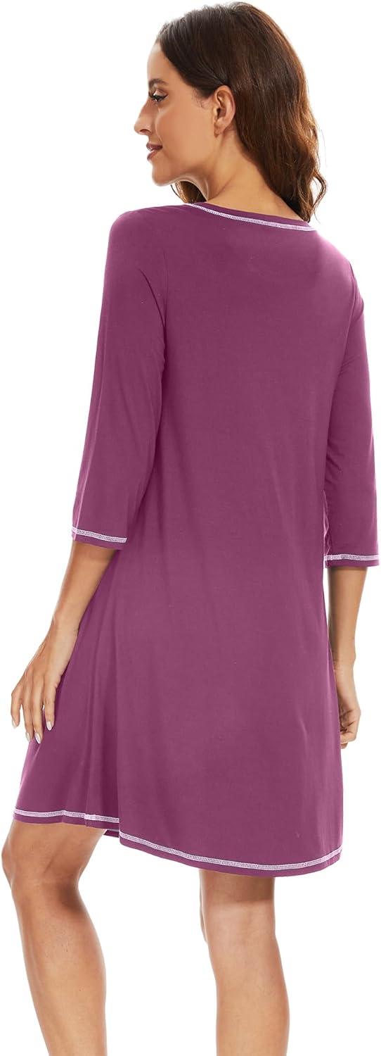 imageWiWi Nightgowns for Women 34 Sleeve Sleep Shirts Soft Pajamas Gowns Viscose from Bamboo Nightwear SXXLBeet Red
