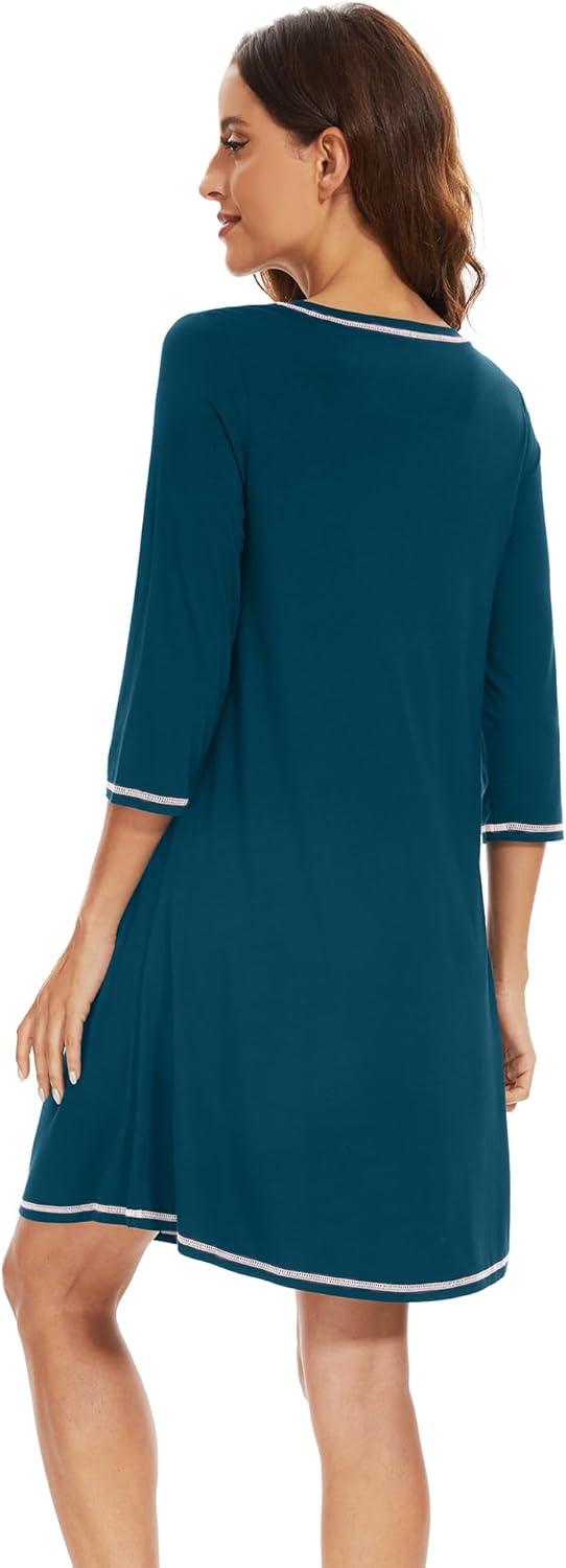 imageWiWi Nightgowns for Women 34 Sleeve Sleep Shirts Soft Pajamas Gowns Viscose from Bamboo Nightwear SXXLPeacock Blue