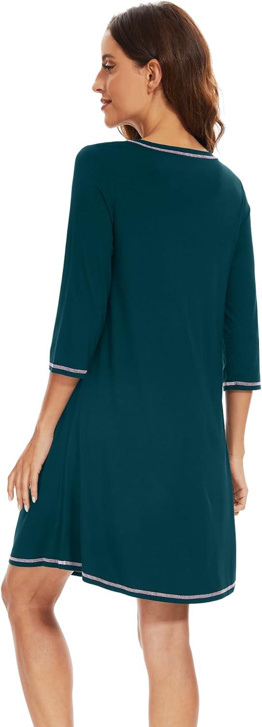 imageWiWi Nightgowns for Women 34 Sleeve Sleep Shirts Soft Pajamas Gowns Viscose from Bamboo Nightwear SXXLPeacock Green