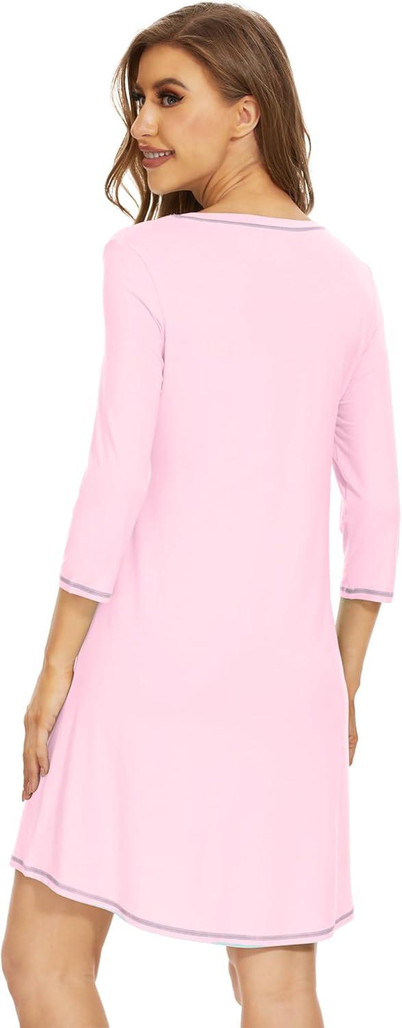 imageWiWi Nightgowns for Women 34 Sleeve Sleep Shirts Soft Pajamas Gowns Viscose from Bamboo Nightwear SXXLPink