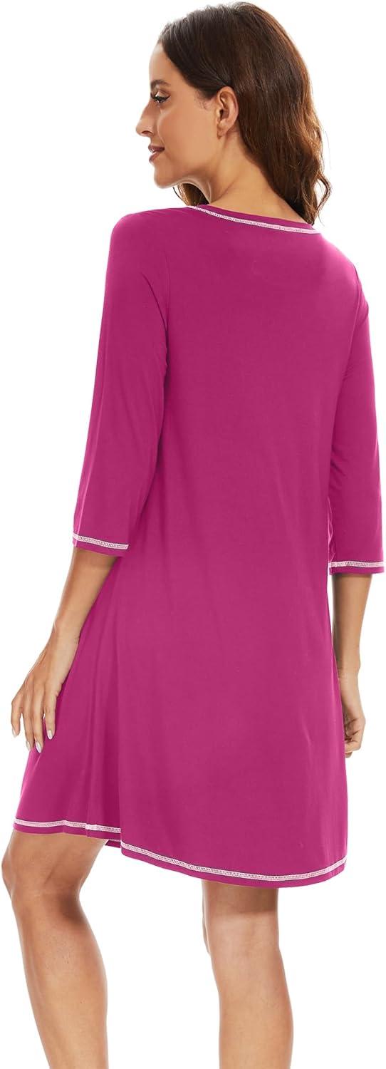 imageWiWi Nightgowns for Women 34 Sleeve Sleep Shirts Soft Pajamas Gowns Viscose from Bamboo Nightwear SXXLRose Red