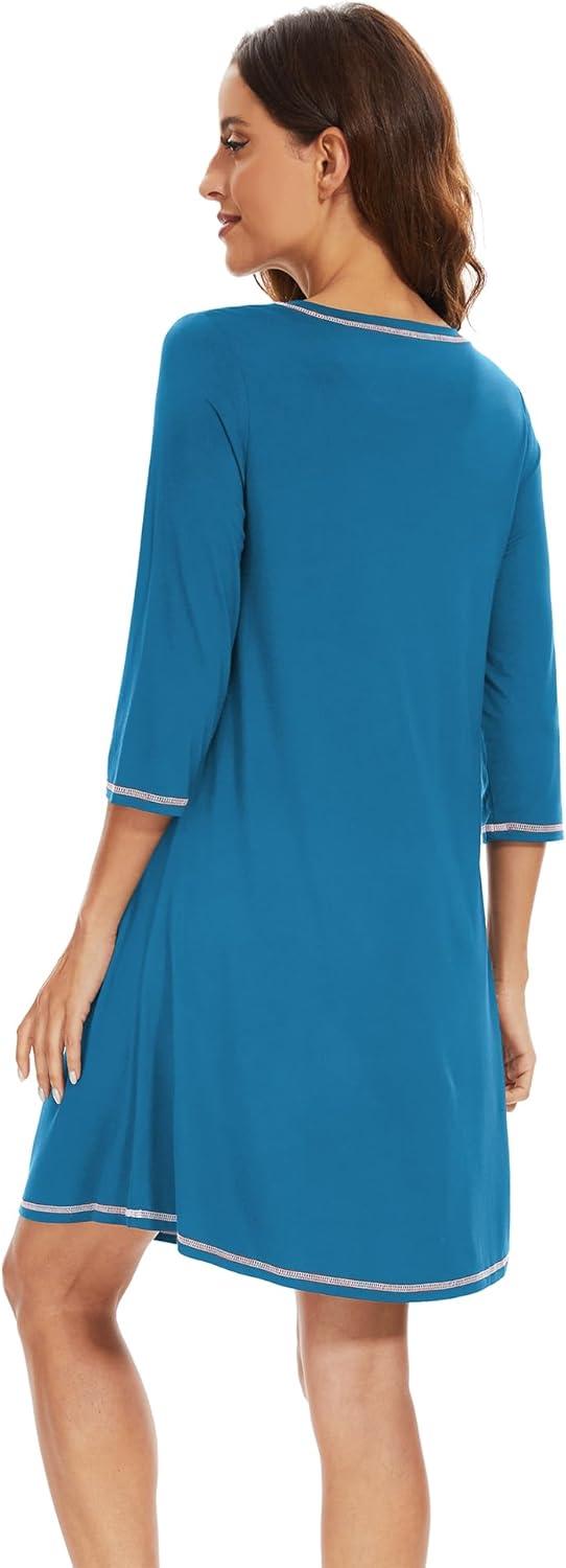 imageWiWi Nightgowns for Women 34 Sleeve Sleep Shirts Soft Pajamas Gowns Viscose from Bamboo Nightwear SXXLTeal Blue