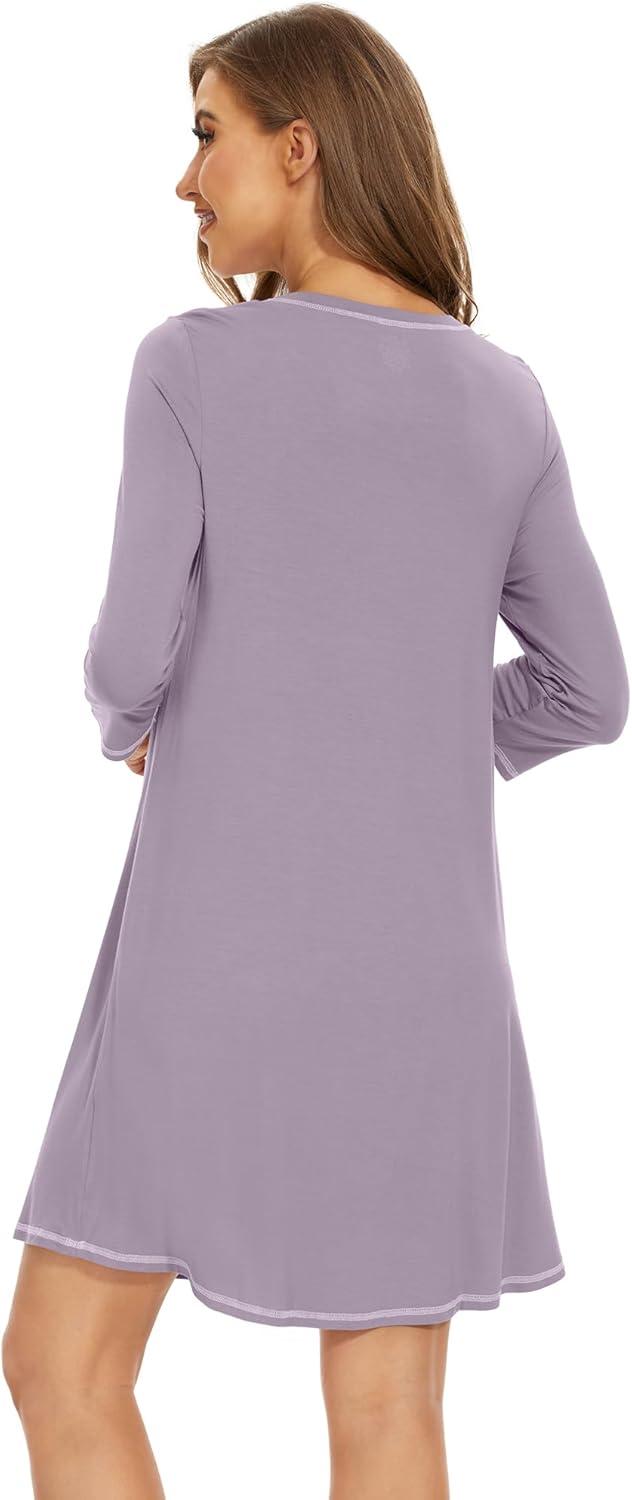 imageWiWi Nightgowns for Women 34 Sleeve Sleep Shirts Soft Pajamas Gowns Viscose from Bamboo Nightwear SXXLViolet