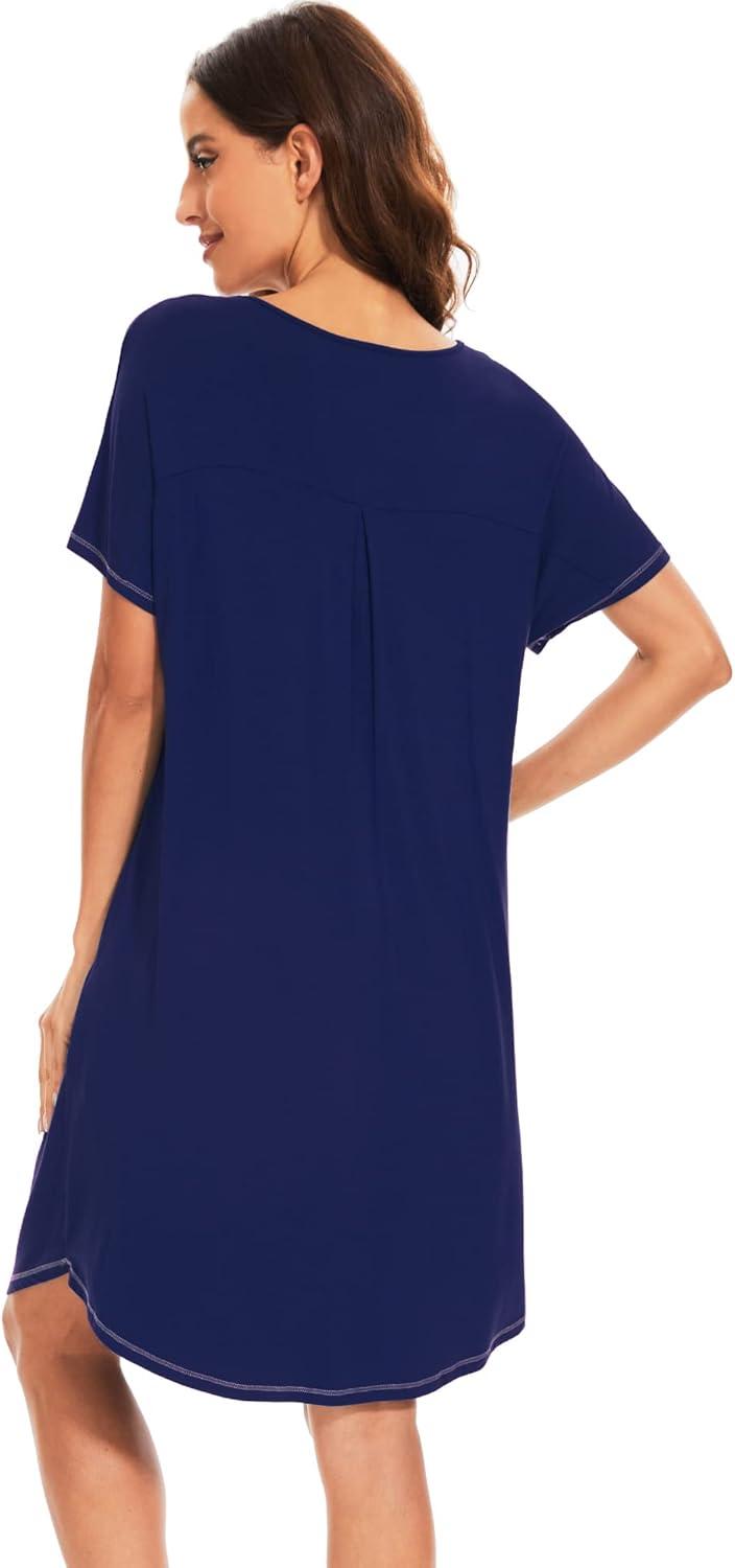 imageWiWi Womens Bamboo Viscose Nightgowns Soft Short Sleeve Sleep Shirt Lightweight Cool Nightshirt Pajama Dress SXXLAnavy