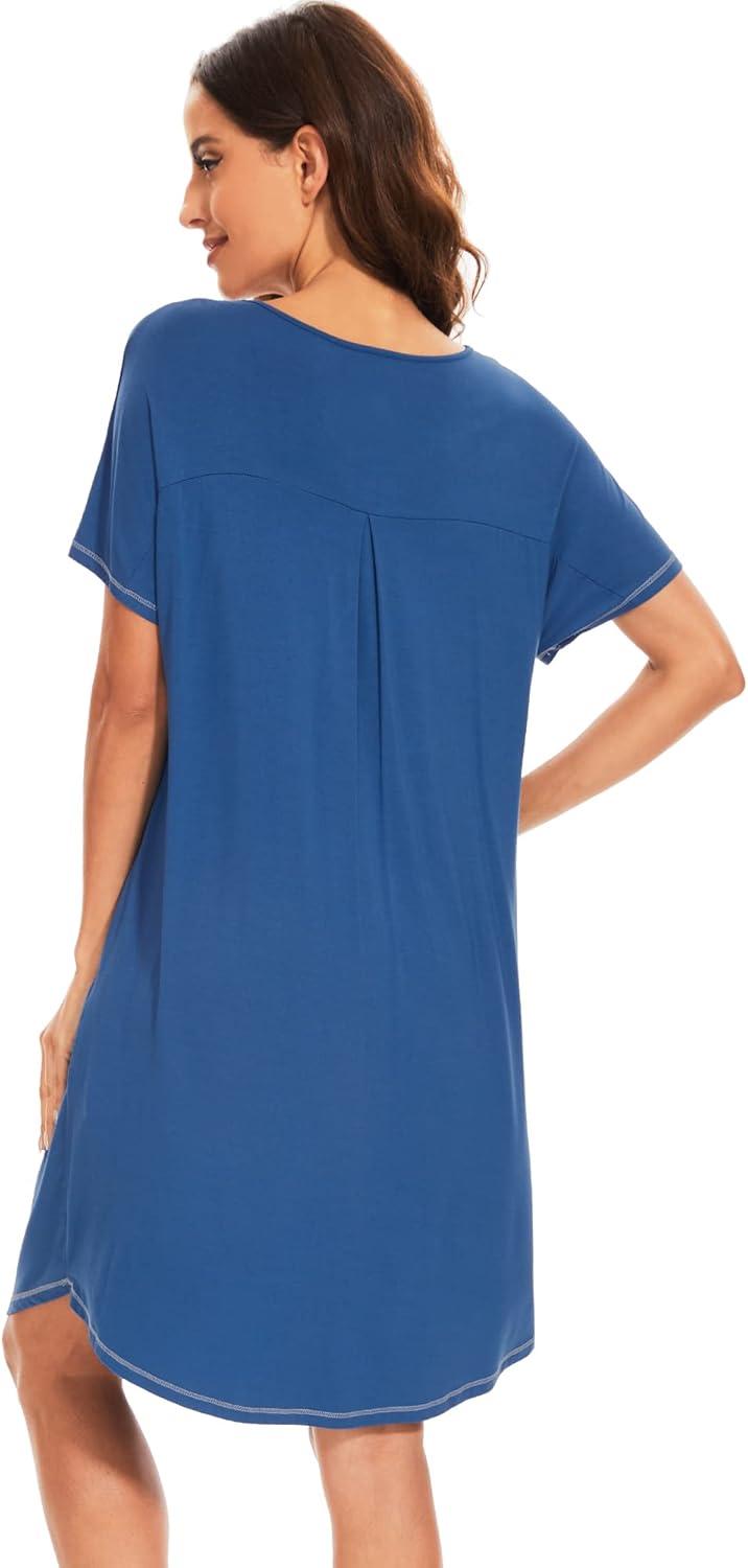 imageWiWi Womens Bamboo Viscose Nightgowns Soft Short Sleeve Sleep Shirt Lightweight Cool Nightshirt Pajama Dress SXXLAprussian Blue