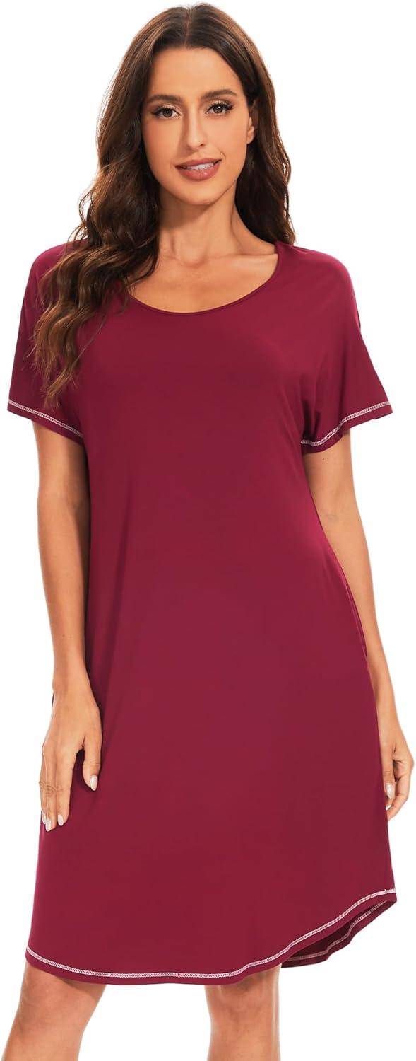 imageWiWi Womens Bamboo Viscose Nightgowns Soft Short Sleeve Sleep Shirt Lightweight Cool Nightshirt Pajama Dress SXXLAwine