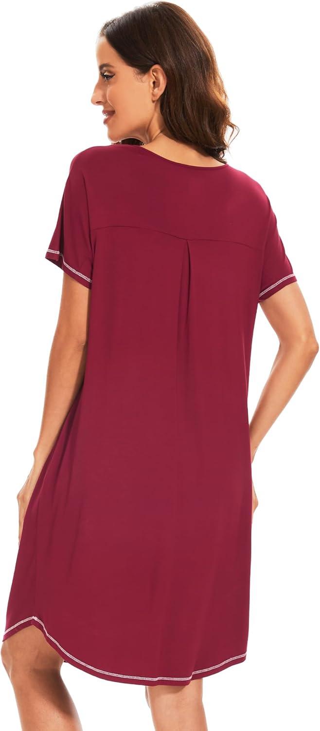 imageWiWi Womens Bamboo Viscose Nightgowns Soft Short Sleeve Sleep Shirt Lightweight Cool Nightshirt Pajama Dress SXXLAwine