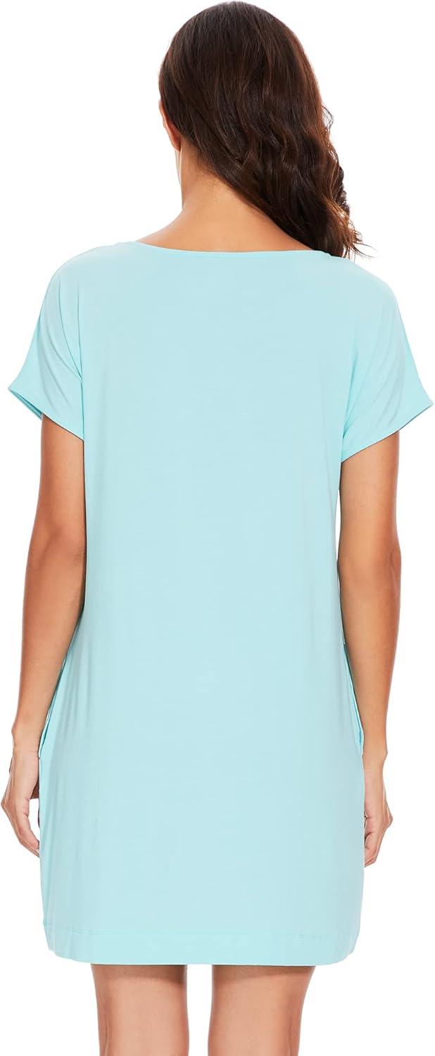 imageWiWi Womens Bamboo Viscose Nightgowns Soft Short Sleeve Sleep Shirt Lightweight Cool Nightshirt Pajama Dress SXXLBaqua