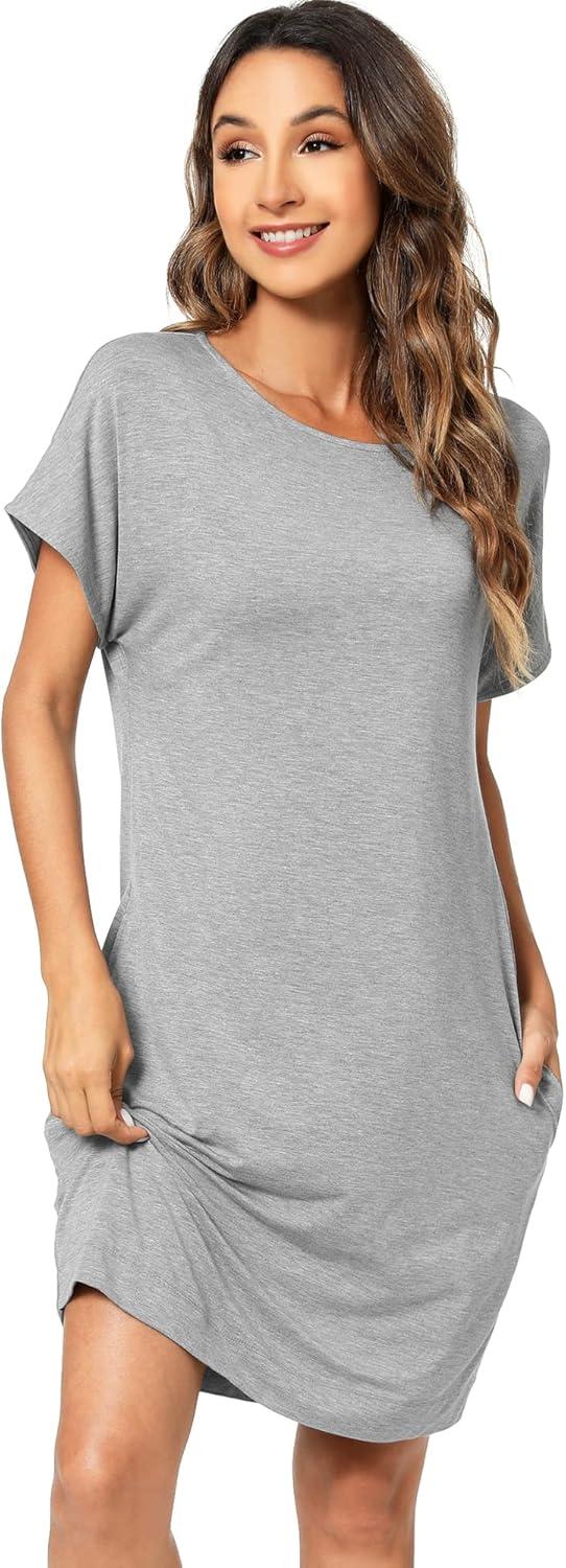 imageWiWi Womens Bamboo Viscose Nightgowns Soft Short Sleeve Sleep Shirt Lightweight Cool Nightshirt Pajama Dress SXXLBheather Grey