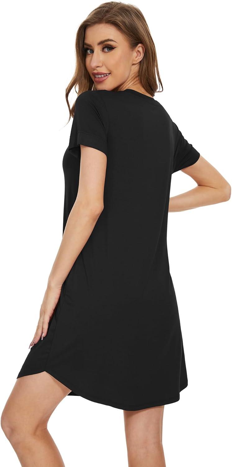 imageWiWi Womens Bamboo Viscose Nightgowns Soft Short Sleeve Sleep Shirt Lightweight Cool Nightshirt Pajama Dress SXXLBlack