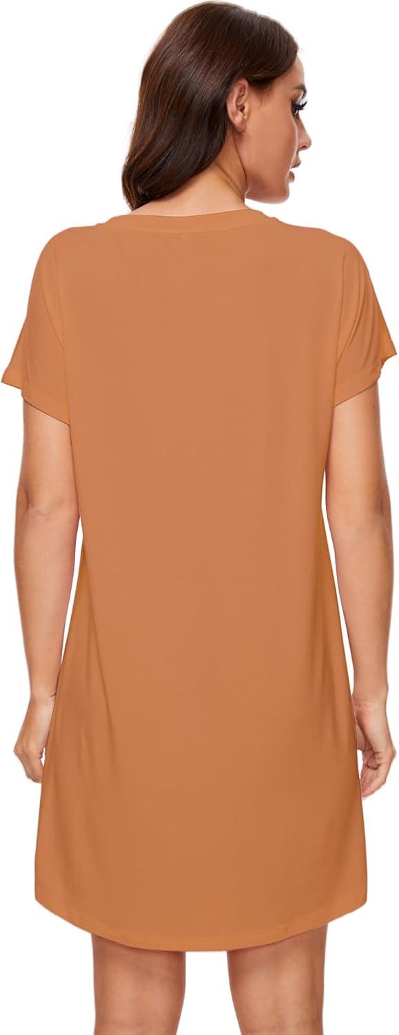 imageWiWi Womens Bamboo Viscose Nightgowns Soft Short Sleeve Sleep Shirt Lightweight Cool Nightshirt Pajama Dress SXXLBurnt Orange