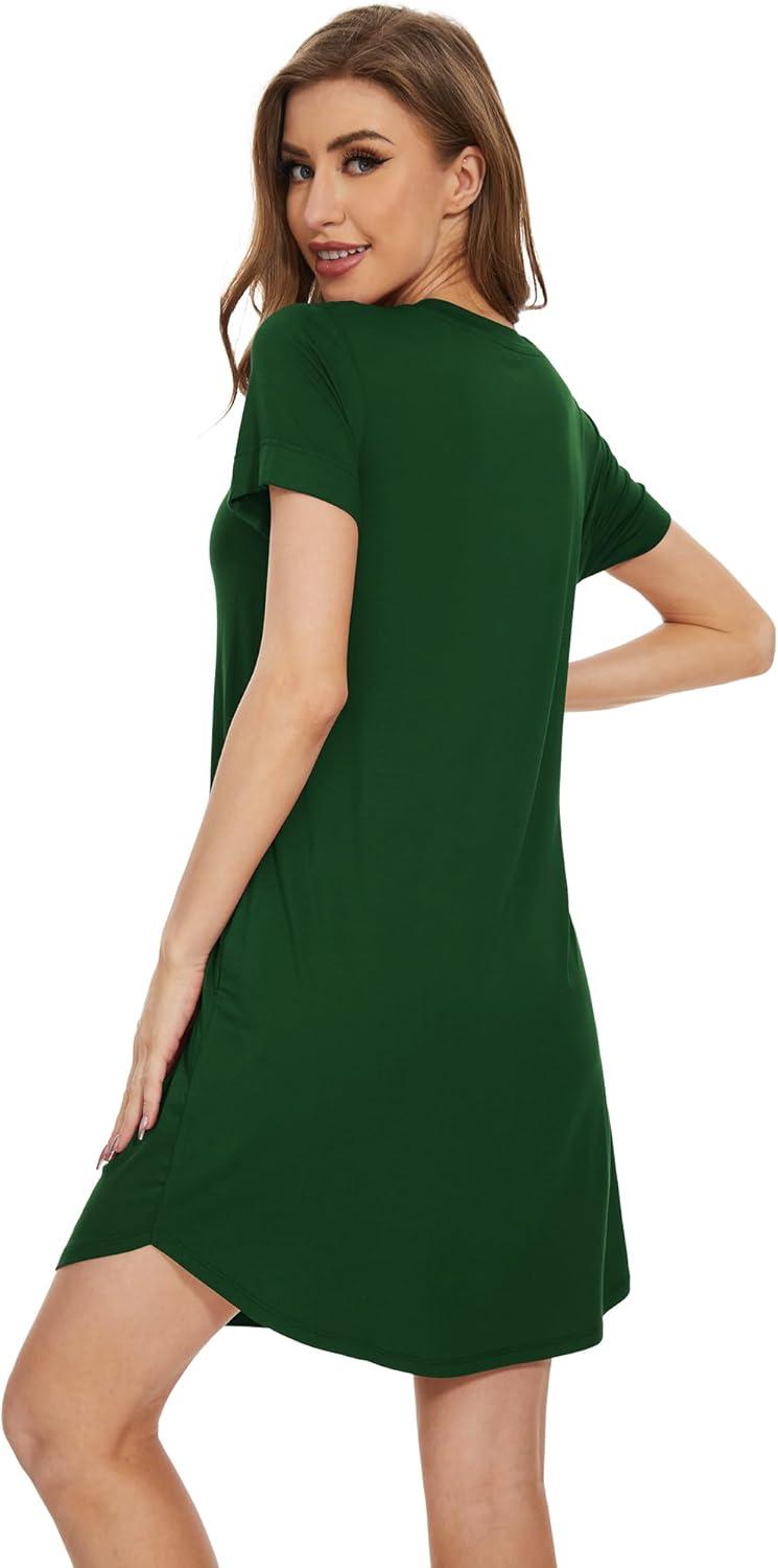 imageWiWi Womens Bamboo Viscose Nightgowns Soft Short Sleeve Sleep Shirt Lightweight Cool Nightshirt Pajama Dress SXXLDark Green