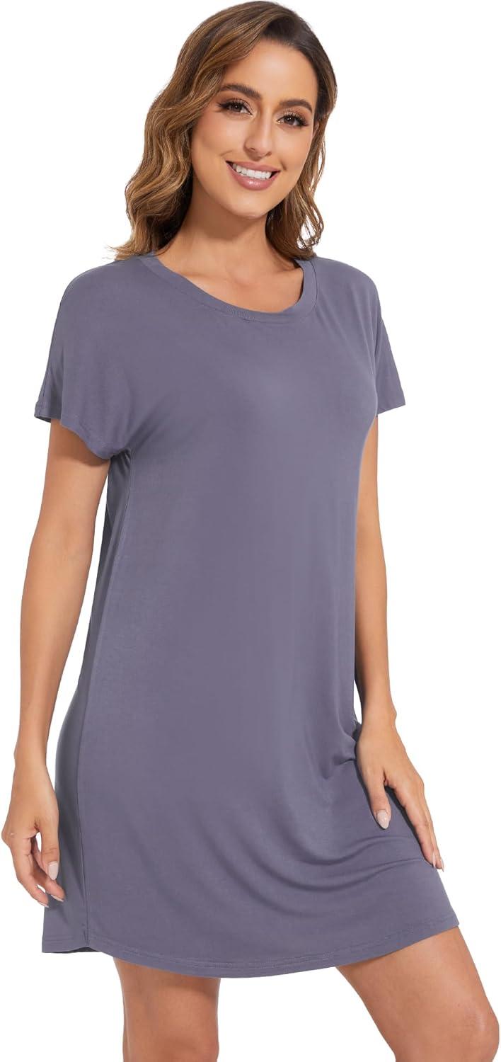 imageWiWi Womens Bamboo Viscose Nightgowns Soft Short Sleeve Sleep Shirt Lightweight Cool Nightshirt Pajama Dress SXXLPurplish Grey