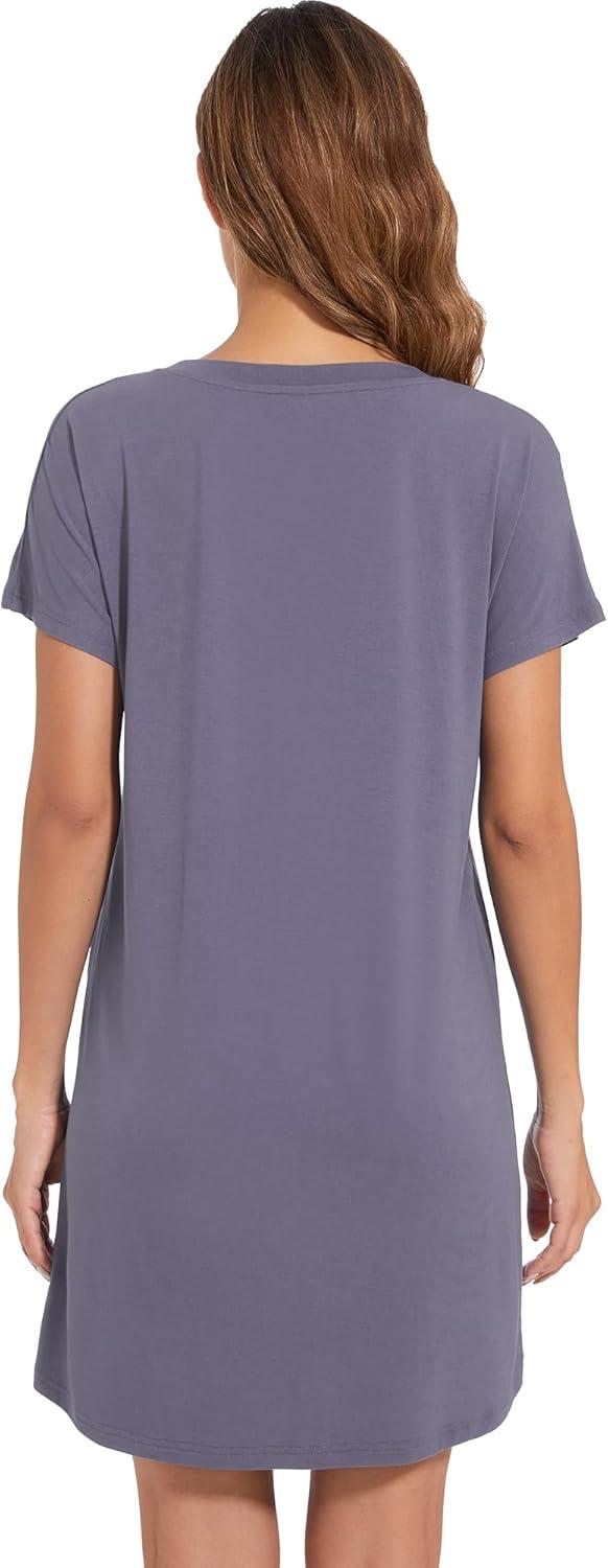 imageWiWi Womens Bamboo Viscose Nightgowns Soft Short Sleeve Sleep Shirt Lightweight Cool Nightshirt Pajama Dress SXXLPurplish Grey