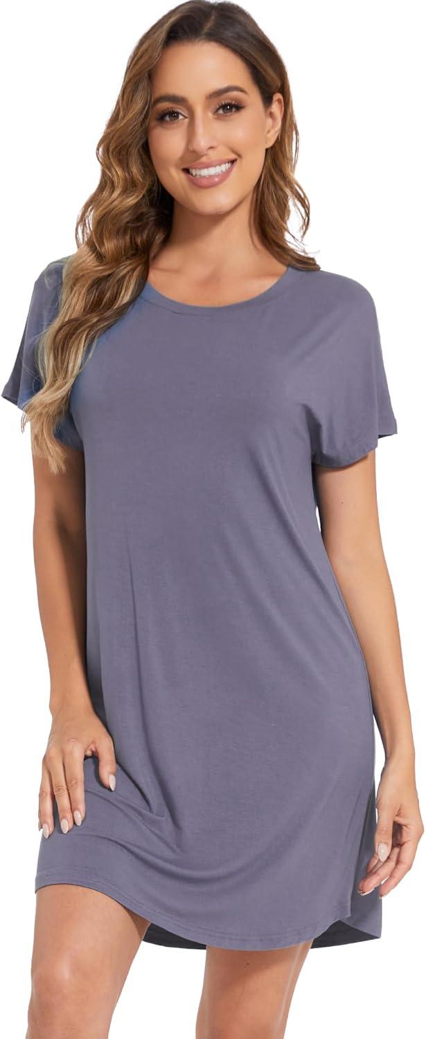 imageWiWi Womens Bamboo Viscose Nightgowns Soft Short Sleeve Sleep Shirt Lightweight Cool Nightshirt Pajama Dress SXXLPurplish Grey