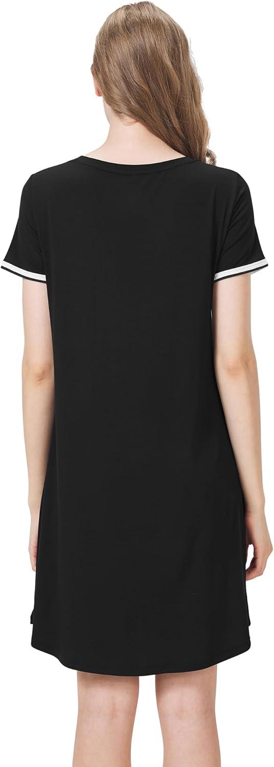 imageWiWi Womens Viscose Bamboo Nightgowns Casual Short Sleeve Sleepwear Scoop Neck Nightshirts SXXL Taro Purple SmallBlack