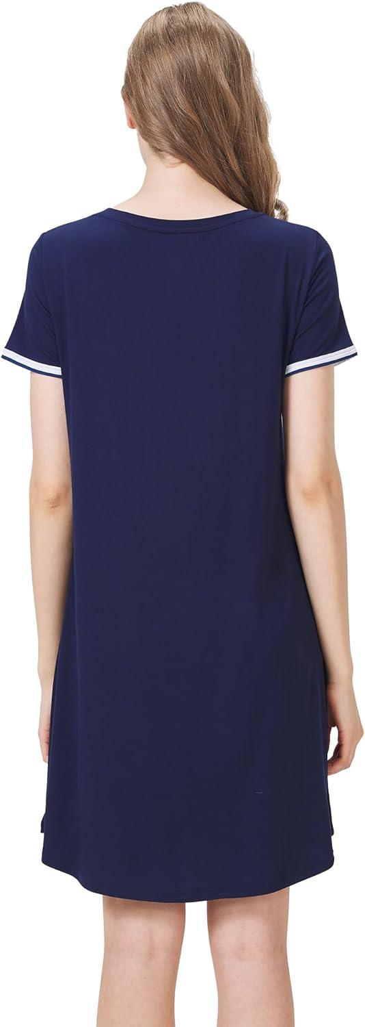 imageWiWi Womens Viscose Bamboo Nightgowns Casual Short Sleeve Sleepwear Scoop Neck Nightshirts SXXL Taro Purple SmallNavy