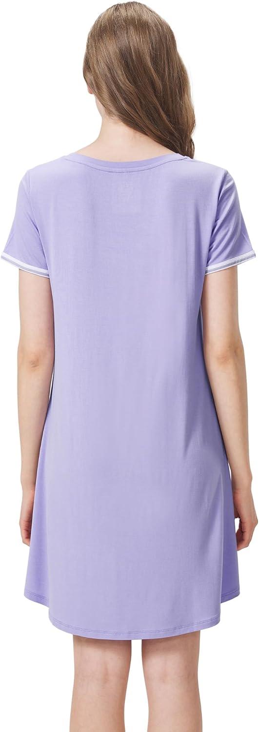 imageWiWi Womens Viscose Bamboo Nightgowns Casual Short Sleeve Sleepwear Scoop Neck Nightshirts SXXL Taro Purple SmallTaro Purple