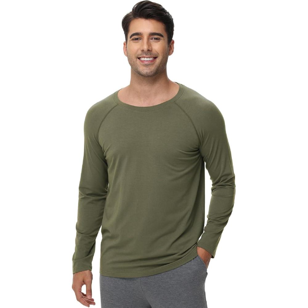 imageWiWi Mens Long Sleeve Tees Moisture Wicking Shirts Viscose from Bamboo Lightweight Fishing Crew Neck TShirt SXXLAgreen