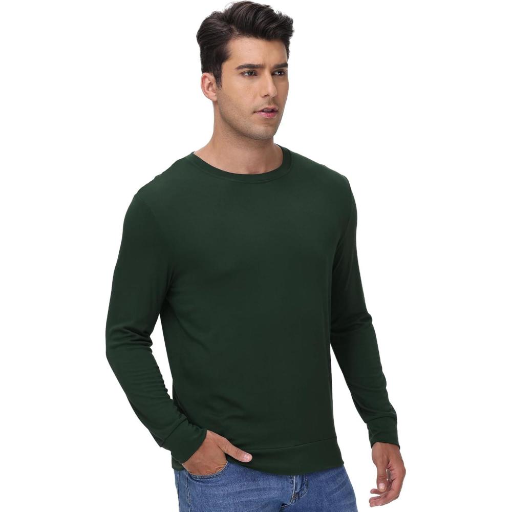 imageWiWi Mens Long Sleeve Tees Moisture Wicking Shirts Viscose from Bamboo Lightweight Fishing Crew Neck TShirt SXXLBdark Fence Green