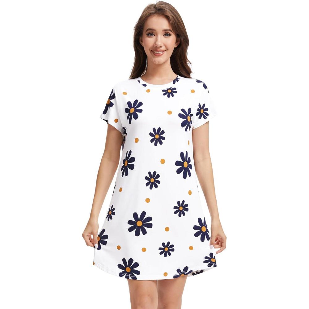 imageWiWi Womens Bamboo Viscose Nightgowns Soft Short Sleeve Sleep Shirt Lightweight Cool Nightshirt Pajama Dress SXXLCdaisy