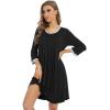 imageWiWi Nightgowns Viscose from Bamboo for Women Soft 34 Sleeve Sleep Shirts Scoop Neck Pleated Pajamas Nightshirts SXXLBlack