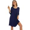 imageWiWi Nightgowns Viscose from Bamboo for Women Soft 34 Sleeve Sleep Shirts Scoop Neck Pleated Pajamas Nightshirts SXXLNavy