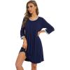 imageWiWi Nightgowns Viscose from Bamboo for Women Soft 34 Sleeve Sleep Shirts Scoop Neck Pleated Pajamas Nightshirts SXXLNavy