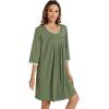 imageWiWi Nightgowns Viscose from Bamboo for Women Soft 34 Sleeve Sleep Shirts Scoop Neck Pleated Pajamas Nightshirts SXXLOlive Green