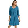 imageWiWi Nightgowns Viscose from Bamboo for Women Soft 34 Sleeve Sleep Shirts Scoop Neck Pleated Pajamas Nightshirts SXXLTeal Blue