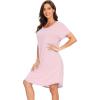 imageWiWi Womens Bamboo Viscose Nightgowns Soft Short Sleeve Sleep Shirt Lightweight Cool Nightshirt Pajama Dress SXXLApink