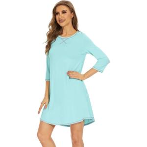 imageWiWi Nightgowns for Women 34 Sleeve Sleep Shirts Soft Pajamas Gowns Viscose from Bamboo Nightwear SXXLAqua