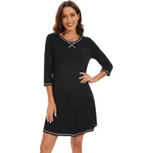 imageWiWi Nightgowns for Women 34 Sleeve Sleep Shirts Soft Pajamas Gowns Viscose from Bamboo Nightwear SXXLBlack